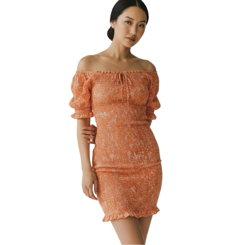 Faithful‎ The Brand Elegant Orange Midi Dress short sleeve ruffle Size: 6 Medium